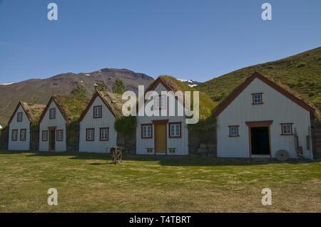 Case di SOD, museo, Laufas, Islanda, Europa Foto Stock