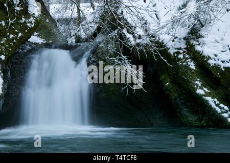 Fiume Argen Eistobel in inverno, vicino a Isny, AllgÃ¤u, Baviera, Germania, Europa Foto Stock