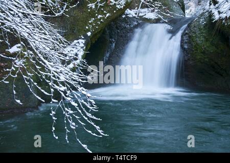 Fiume Argen Eistobel in inverno, vicino a Isny, AllgÃ¤u, Baviera, Germania, Europa Foto Stock