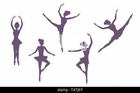 Set di sagome di ragazze danza su uno sfondo bianco. Illustrazione Vettoriale