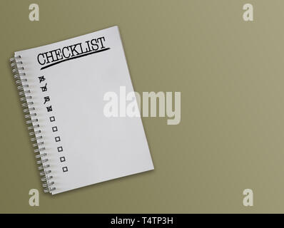 Direttamente sopra il colpo di lista di controllo sulla spirale notepad Foto Stock