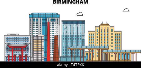 Birmingham , Stati Uniti, contorno sullo skyline di viaggio illustrazione vettoriale. Illustrazione Vettoriale