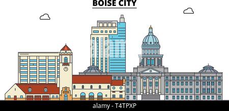 Boise City , Stati Uniti, contorno sullo skyline di viaggio illustrazione vettoriale. Illustrazione Vettoriale