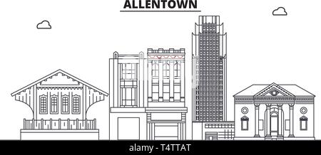 Allentown , Stati Uniti, contorno sullo skyline di viaggio illustrazione vettoriale. Illustrazione Vettoriale