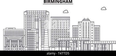 Birmingham , Stati Uniti, contorno sullo skyline di viaggio illustrazione vettoriale. Illustrazione Vettoriale