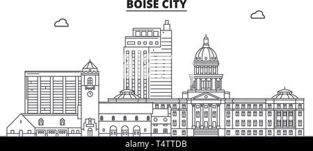 Boise City , Stati Uniti, contorno sullo skyline di viaggio illustrazione vettoriale. Illustrazione Vettoriale