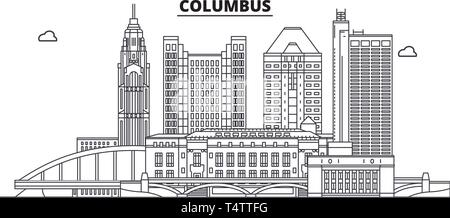 Columbus , Stati Uniti, contorno sullo skyline di viaggio illustrazione vettoriale. Illustrazione Vettoriale