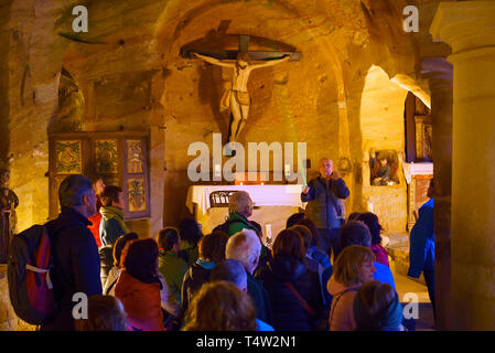 Santos Justo e Pastore chiesa grotta. Olleros de Pisuerga, provincia di Palencia, Castilla Leon, Spagna Foto Stock