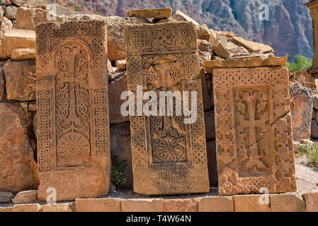 Scultura in pietra a Noravank Monastero, Vayots Dzor Provincia, Armenia Foto Stock