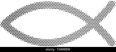 Punteggiate di mezzitoni simbolo cristiano, Gesù icona pesce isolato su sfondo bianco.Il simbolo del pesce è una rappresentazione pittorica della parola greca Ichthys Illustrazione Vettoriale