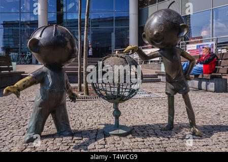 Bolek e Lolek polacco i personaggi dei cartoni animati monumento nella città di Bielsko-Biala in Polonia Foto Stock