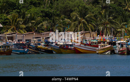 Barche da pesca in porto. Marissa, Sri Lanka. La mattina presto la luce. Aprile 2019 Foto Stock