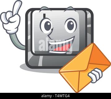 Con il tasto Busta L nella forma mascotte Illustrazione Vettoriale