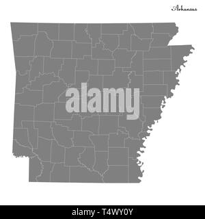 Alta qualità di mappa Arkansas è uno stato degli Stati Uniti con i confini delle province Illustrazione Vettoriale