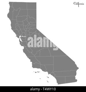 Alta Qualità Mappa della California è uno stato degli Stati Uniti con i confini delle province Illustrazione Vettoriale