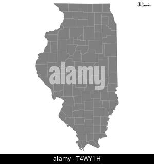 Alta qualità mappa di Illinois è uno stato degli Stati Uniti con i confini delle province Illustrazione Vettoriale