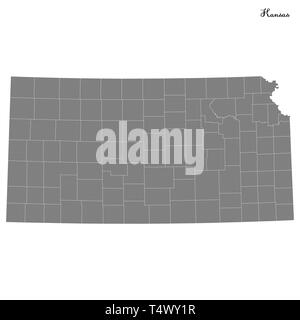 Alta qualità mappa di Kansas è uno stato degli Stati Uniti con i confini delle province Illustrazione Vettoriale