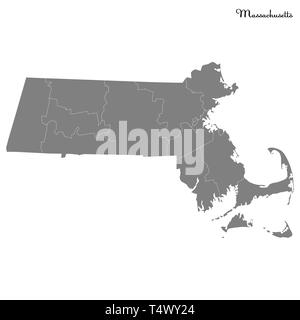 Alta Qualità Mappa del Massachusetts è uno stato degli Stati Uniti con i confini delle province Illustrazione Vettoriale