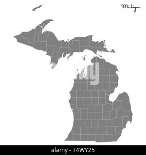 Alta Qualità Mappa del Michigan è uno stato degli Stati Uniti con i confini delle province Illustrazione Vettoriale