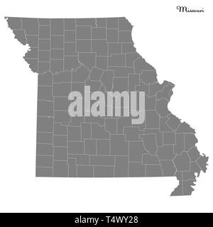 Alta Qualità Mappa del Missouri è uno stato degli Stati Uniti con i confini delle province Illustrazione Vettoriale