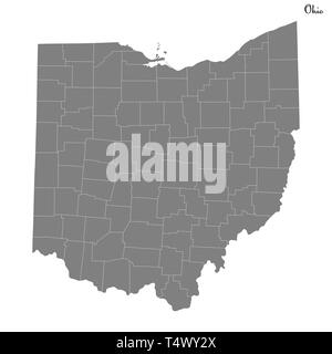 Alta qualità mappa di Ohio è uno stato degli Stati Uniti con i confini delle province Illustrazione Vettoriale