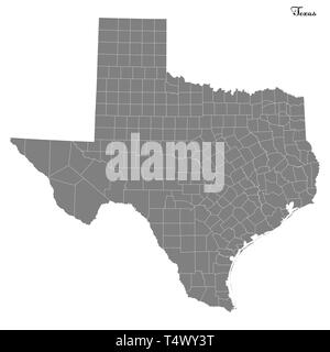 Alta Qualità Mappa del Texas è un membro degli Stati Uniti con i confini delle province Illustrazione Vettoriale