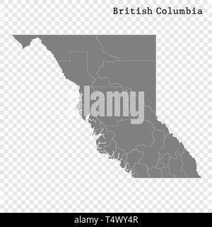 Alta qualità mappa della Columbia Britannica è una provincia del Canada e con i confini delle province Illustrazione Vettoriale