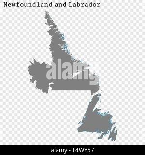 Alta qualità mappa di Terranova e del Labrador è una provincia del Canada e con i confini delle province Illustrazione Vettoriale