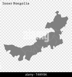 Alta qualità mappa della Mongolia interna è una provincia della Cina, con bordi delle divisioni Illustrazione Vettoriale