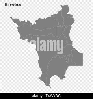 Alta qualità mappa di Roraima è uno stato del Brasile, con confini dei comuni Illustrazione Vettoriale