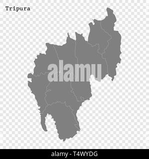 Alta qualità mappa di Tripura è uno stato dell India, con i confini dei distretti Illustrazione Vettoriale