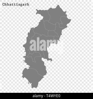 Alta qualità mappa di Chhattisgarh è uno stato dell India, con i confini dei distretti Illustrazione Vettoriale