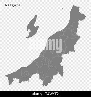 Alta qualità mappa di Niigata è una prefettura del Giappone con i confini dei distretti Illustrazione Vettoriale