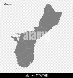 Alta qualità mappa di Guam è un membro degli Stati Uniti con i confini delle province Illustrazione Vettoriale