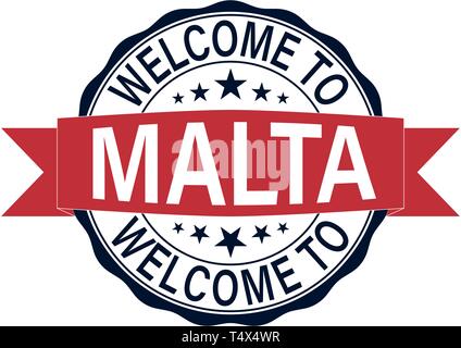 Benvenuto a Malta round web timbro di gomma isolato Illustrazione Vettoriale