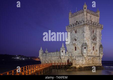 Torre de Belém, arquitectura manuelina, Lisboa, Portogallo. Foto Stock