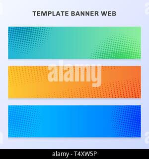 Set di banner web gradiente vibrante colore halftone con texture e background. È possibile utilizzare per il flyer, etichetta, scheda, brochure, scheda, poster, depliant, ecc. Illustrazione Vettoriale
