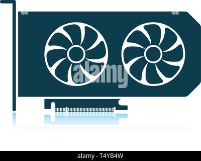 Icona della GPU. Ombra di design di riflessione. Illustrazione Vettoriale. Illustrazione Vettoriale