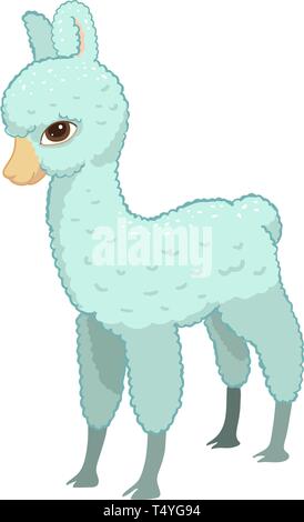 Llama cartoon alpaca. Lama vettore animale isolato illustrazione. Carino divertente disegnati a mano arte. Design per scheda, adesivo , tessuto tessile, t shirt Illustrazione Vettoriale
