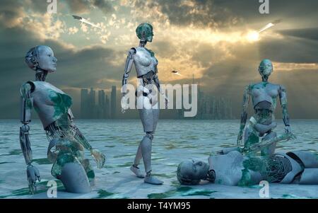 Ripartiti androide robot. Foto Stock