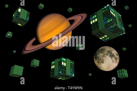 La congiura di Saturno e la luna che influenzano l'umanità Foto Stock