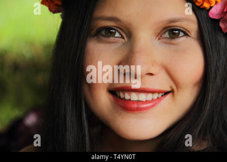 Merida, Venezuela - Agosto 14, 2017: Ritratto di una bellissima indigena ragazza venezuelana. Foto Stock