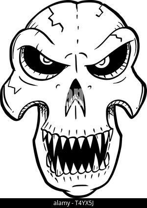 Disegno animato illustrazione concettuale di angry monster cranio con denti affilati ricerca front. Illustrazione Vettoriale