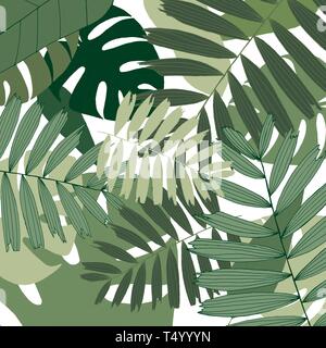 Modello con colorate foglie tropicali e piante Illustrazione Vettoriale