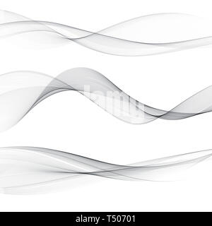 Impostare astratto fumo grigio onda. Onda trasparente. Abstract liscia vettore d'onda. Grigio fumo onda. Vettore di linee astratte. eps 10 Foto Stock