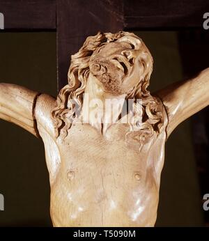 DETALLE DE CRUCIFIJO ONU EN MARFIL - SIGLO XVII. Posizione: Convento de las CLARISAS / MUSEO DE ARTE sacro. MONFORTE de Lemos. LUGO. Spagna. Gesù. CRISTO CRUCIFICADO. Foto Stock