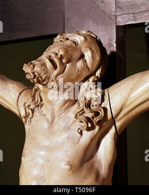 DETALLE DE CRUCIFIJO ONU EN MARFIL - SIGLO XVII. Posizione: Convento de las CLARISAS / MUSEO DE ARTE sacro. MONFORTE de Lemos. LUGO. Spagna. Gesù. CRISTO CRUCIFICADO. Foto Stock