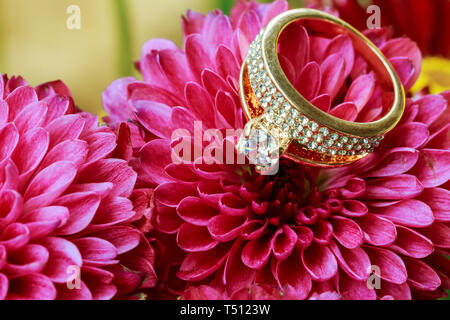 Anelli Annidato in fiori di colore rosa Anello in oro Foto Stock