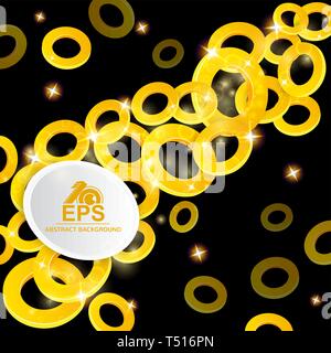 Abstract sfondo lucido. Anelli d Oro su nero Illustrazione Vettoriale
