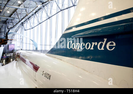 Concorde in American Air Museum a Duxford Imperial War Museum,Cambridgeshire, Inghilterra. Foto Stock